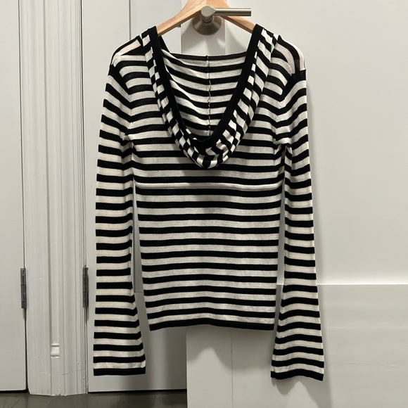 Y2K Vintage Guess Jeans Striped Lightweight V-Neck Hooded Sweater Size S - Picture 3 of 6